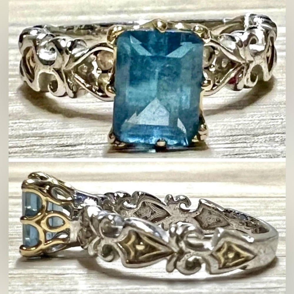 Designer Michael Valitutti Blue & White Topaz Palladium Sterling Silver Ring